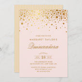 Faux Gold Foil Confetti Blush Pink Quinceañera Kaart (Voorkant / Achterkant)