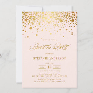Faux Gold Foil Confetti Blush Sweet 16 Party Kaart