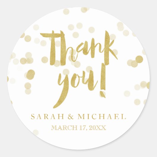 Faux Gold Foil Confetti Dank u Ronde Sticker (Voorkant)