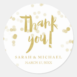 Faux Gold Foil Confetti Dank u Ronde Sticker