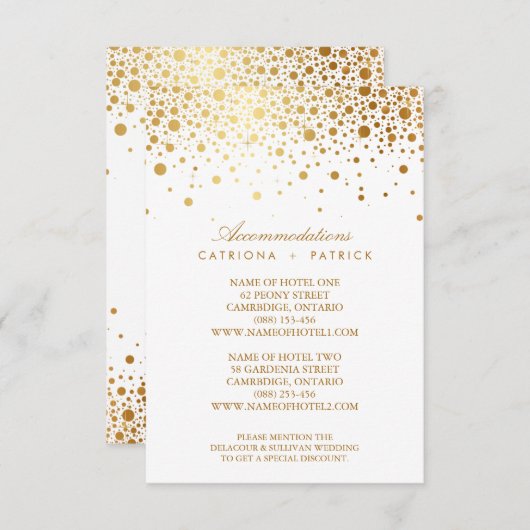 Faux Gold Foil Confetti Elegant Accommodatie Auto Informatiekaartje (Voorkant / Achterkant)
