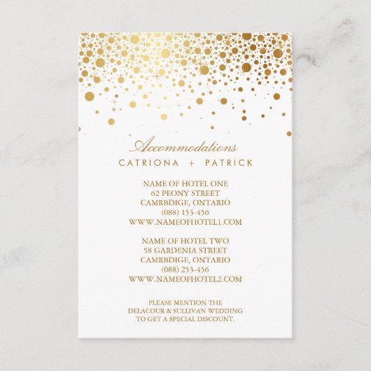 Faux Gold Foil Confetti Elegant Accommodatie Auto Informatiekaartje (Voorkant)