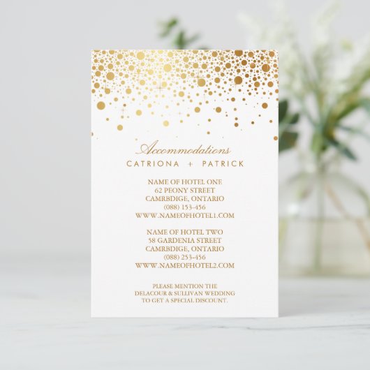 Faux Gold Foil Confetti Elegant Accommodatie Auto Informatiekaartje (Staand voorkant)