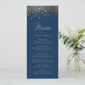 Faux Gold Foil Confetti Elegant Blue Menu Kaart (Staand voorkant)