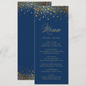 Faux Gold Foil Confetti Elegant Blue Menu Kaart (Voorkant / Achterkant)