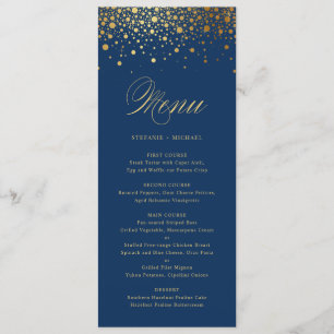 Faux Gold Foil Confetti Elegant Blue Menu Kaart