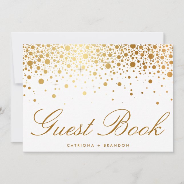 Faux Gold Foil Confetti Elegant Guest Book Sign (Voorkant)