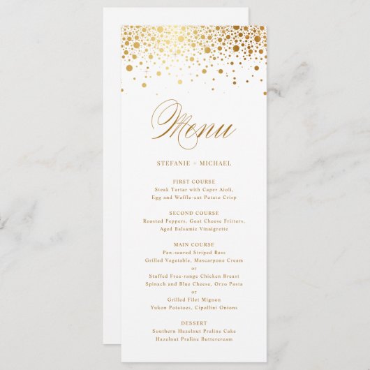 Faux Gold Foil Confetti Elegant Menu Kaart (Voorkant / Achterkant)