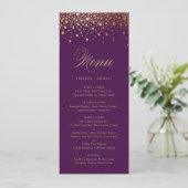 Faux Gold Foil Confetti Elegant Paars Menu Kaart (Staand voorkant)