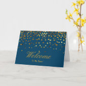 Faux Gold Foil Confetti Elegant Sparkles Welkom Kaart (Gele Bloem)