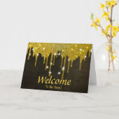 Faux Gold Foil Confetti Elegant Sparkles Welkom Kaart (Gele Bloem)