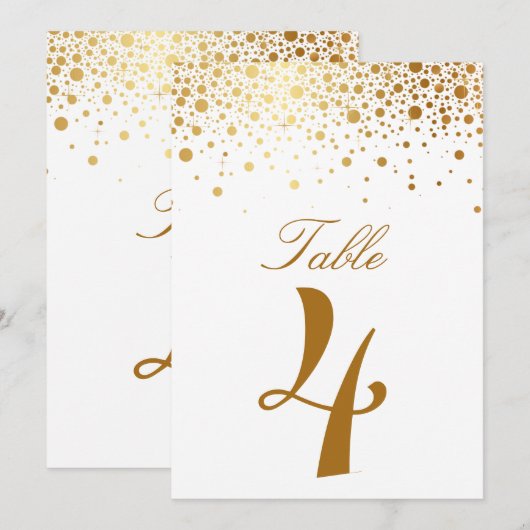 Faux Gold Foil Confetti Elegant Table Number Card Kaart (Voorkant / Achterkant)