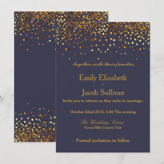 Faux Gold Foil Confetti Elegant Wedding Save The Date (Voorkant / Achterkant)