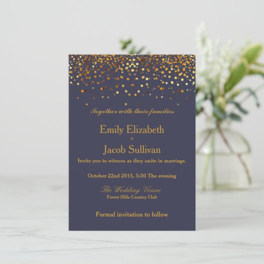 Faux Gold Foil Confetti Elegant Wedding Save The Date (Staand voorkant)