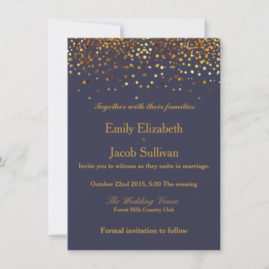 Faux Gold Foil Confetti Elegant Wedding Save The Date (Voorkant)