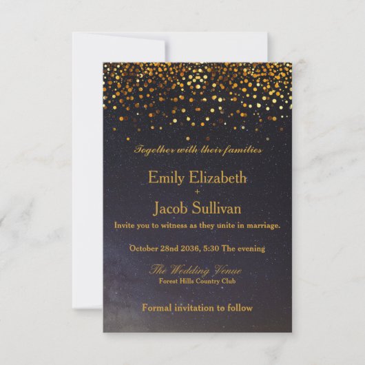 Faux Gold Foil Confetti Elegant Wedding Save The Date (Voorkant)
