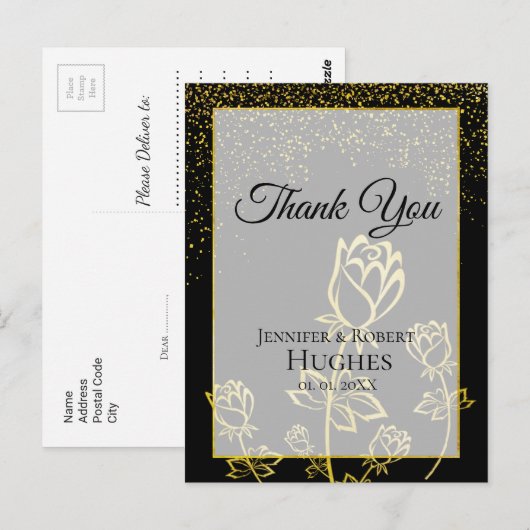 Faux Gold Foil Confetti floral watermark Hartelijk Briefkaart (Voorkant / Achterkant)