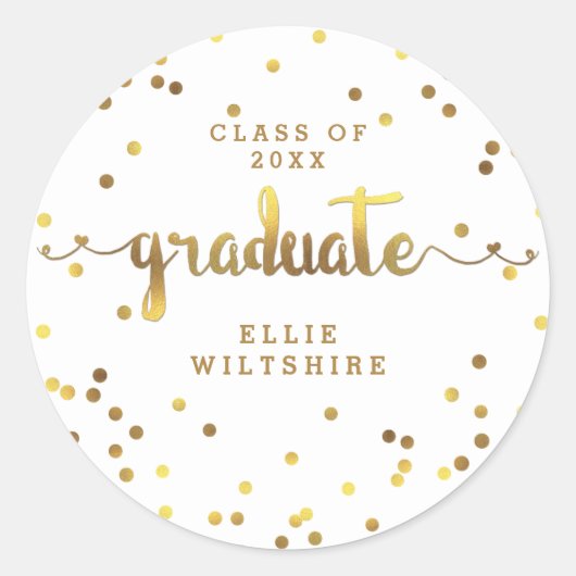 Faux Gold Foil Confetti gepersonaliseerd Afstudere Ronde Sticker (Voorkant)