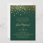 Faux Gold Foil Confetti Green Bat Mitzvah Kaart (Voorkant)