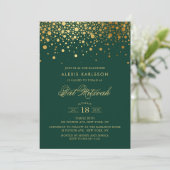 Faux Gold Foil Confetti Green Bat Mitzvah Kaart (Staand voorkant)