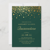 Faux Gold Foil Confetti Green Quinceañera Kaart (Voorkant)