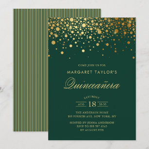 Faux Gold Foil Confetti Green Quinceañera Kaart