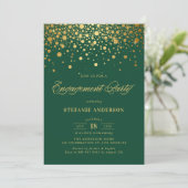 Faux Gold Foil Confetti Groen Verlovingsfeest Kaart (Staand voorkant)