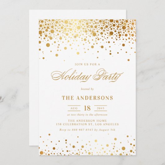 Faux Gold Foil Confetti Holiday Party Uitnodiging (Voorkant / Achterkant)