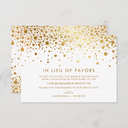 Faux Gold Foil Confetti in Lieu Favors Informatiekaartje (Voorkant / Achterkant)