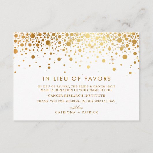 Faux Gold Foil Confetti in Lieu Favors Informatiekaartje (Voorkant)