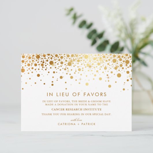 Faux Gold Foil Confetti in Lieu Favors Informatiekaartje (Staand voorkant)