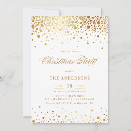 Faux Gold Foil Confetti Kerstfeest Uitnodiging (Voorkant)