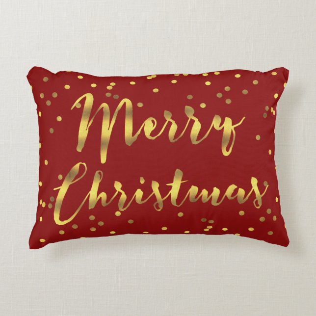 Faux Gold Foil Confetti Merry KerstRed Decoratief Kussen (Voorkant)