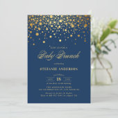 Faux Gold Foil Confetti Navy Blue Baby Brunch Kaart (Staand voorkant)
