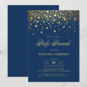 Faux Gold Foil Confetti Navy Blue Baby Brunch Kaart (Voorkant / Achterkant)