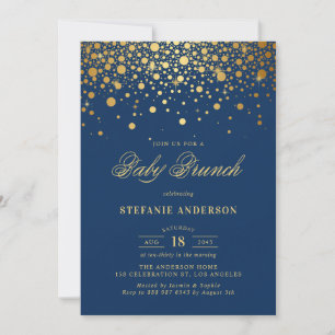 Faux Gold Foil Confetti Navy Blue Baby Brunch Kaart