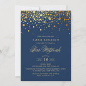 Faux Gold Foil Confetti Navy Blue Bar Mitzvah Kaart (Voorkant)