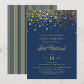 Faux Gold Foil Confetti Navy Blue Bat Mitzvah Kaart (Voorkant / Achterkant)