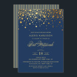 Faux Gold Foil Confetti Navy Blue Bat Mitzvah Kaart<br><div class="desc">Nodig familie en vrienden uit voor de Bat Mitzvah van uw dochter met deze elegante gouden en marineblauwe uitnodiging. Het heeft faux gouden confetti stippen en strepen. Personaliseer door naam,  datum,  tijd,  locatie en andere evenementdetails toe te voegen. Overeenkomende objecten zijn beschikbaar.</div>