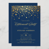 Faux Gold Foil Confetti Navy Blue Pensioenfeest Kaart (Voorkant / Achterkant)