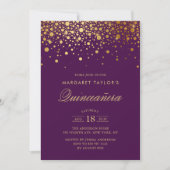 Faux Gold Foil Confetti Paars Quinceañera Kaart (Voorkant)