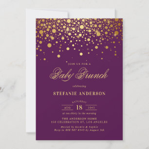 Faux Gold Foil Confetti Paarse Baby Brunch Kaart