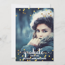 Faux Gold Foil Confetti Photo Graduparty Kaart