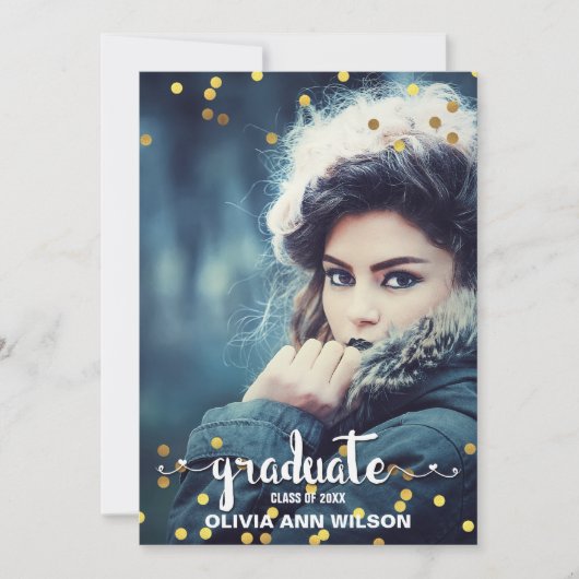 Faux Gold Foil Confetti Photo Graduparty Kaart (Voorkant)