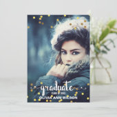 Faux Gold Foil Confetti Photo Graduparty Kaart (Staand voorkant)