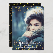 Faux Gold Foil Confetti Photo Graduparty Kaart (Voorkant / Achterkant)