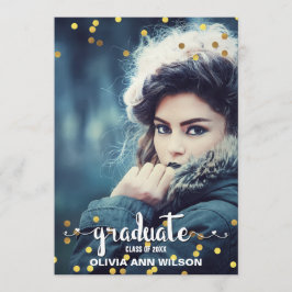 Faux Gold Foil Confetti Photo Graduparty Kaart