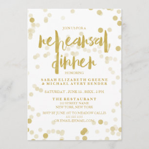 Faux Gold Foil Confetti Rehearsal Dinner Invite Kaart