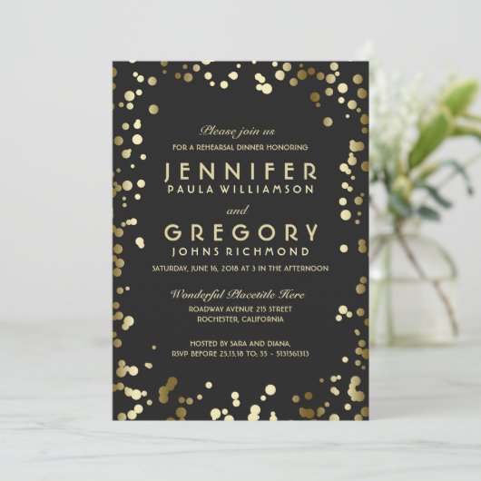 Faux Gold Foil Confetti repetitiediner Kaart (Staand voorkant)