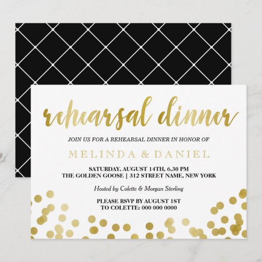 Faux Gold Foil Confetti | repetitief diner Kaart (Voorkant / Achterkant)